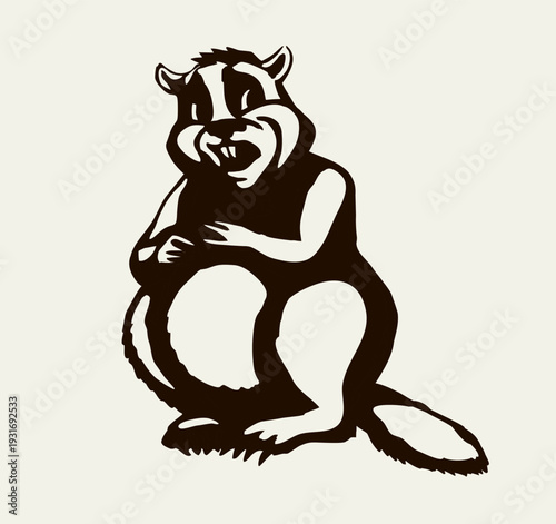 Vector illustration of a beaver with a stick.