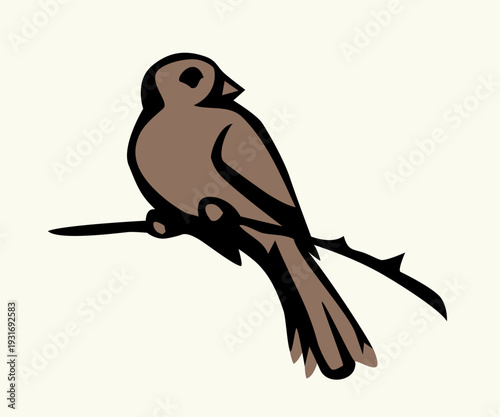 Vector drawing. Tit on white sky backdrop.
