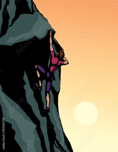 Climber climbs on a rock. Vector drawing