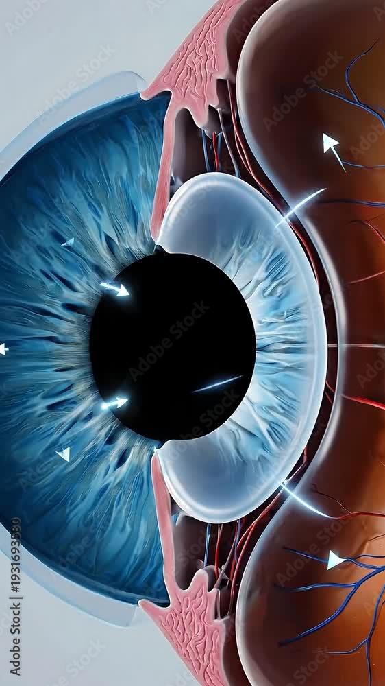 Eye anatomy 3d medical illustration diagram with blue iris pupil cornea ...