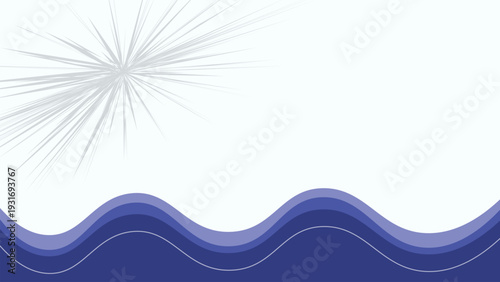Abstract light blue background with layered wavy shapes, gray starburst rays, and clean modern decorative template layout