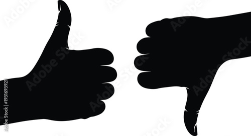 Black Hand Silhouettes Giving Thumbs Up and Down on White Background