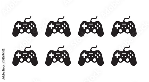 Video game controller icon pack gaming technology symbols black vector set isolated on white background