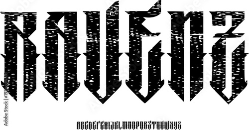 RAVENZ Aggressive Gothic Display Font Alphabet – Sharp Distressed Blackletter Typeface with Grunge Texture for Metal Band, Dark Branding,Covers Posters, and Dramatic Typography Projects