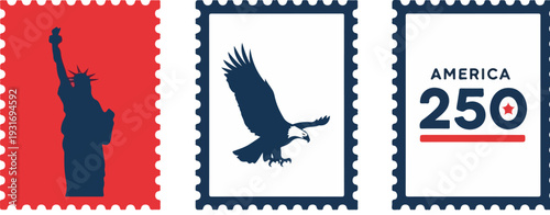 Set of 3 Patriotic American Stamp Icons Vector