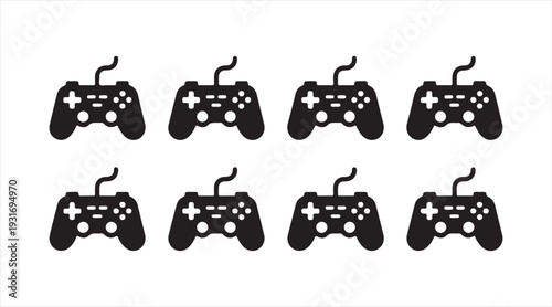 Collection of game controller symbols gaming device icons minimal black vector illustration set