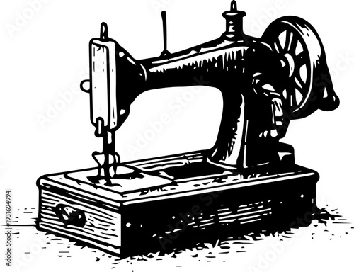 Vintage Ornate Hand Crank Sewing Machine Engraving