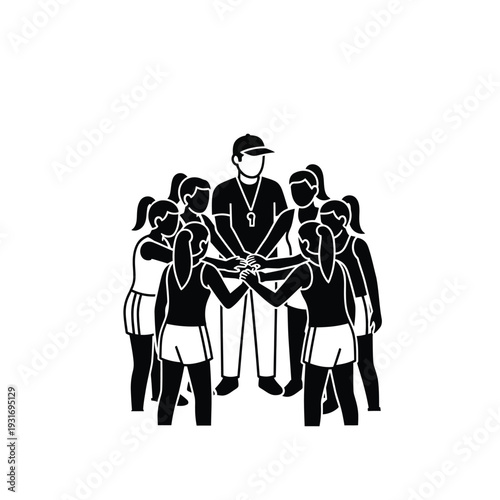Sports Team Huddle Unity Black Silhouette Vector Icon