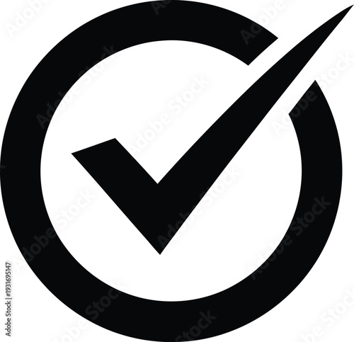 Black Checkmark in Circle on White Background