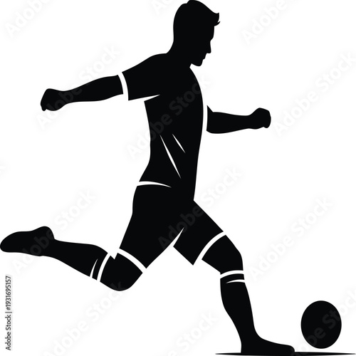 Soccer Player Kicking Ball Black Silhouette Vector Icon