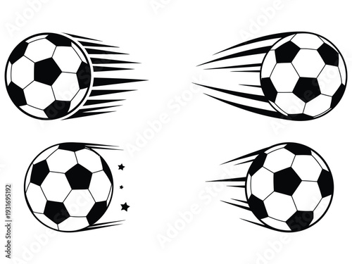 Soccer ball motion and speed line icons isolated on white background