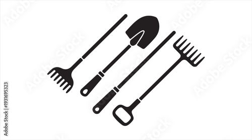 Collection of gardening tool symbols agriculture equipment icons minimal black vector illustration set