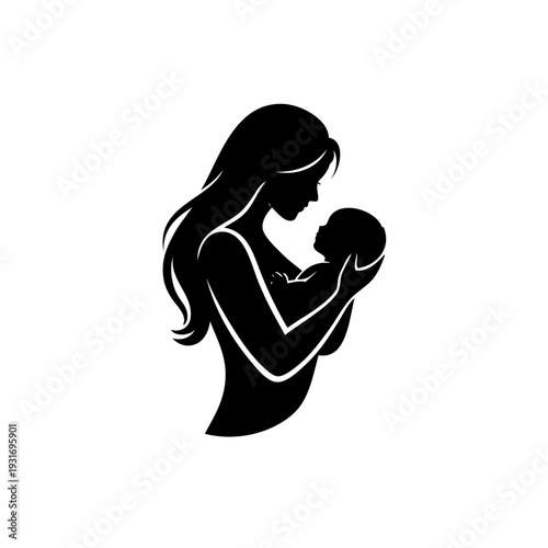 A silhouette of a mother tenderly holding her baby close to her chest