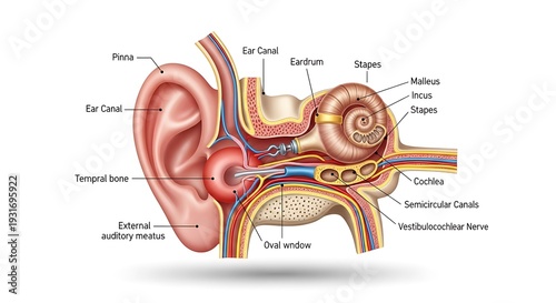 Human ear anatomy detailed illustration