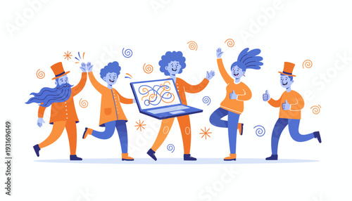 Agile Team Celebrating Collaborative Digital Problem Solving and Innovative Solutions