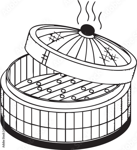 Steaming hot food is being cooked in an open grill outdoors on a sunny day with smoke rising.