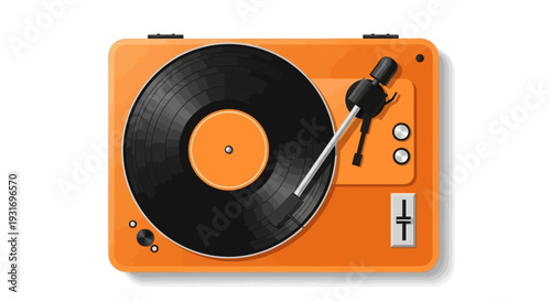 Vintage Orange Record Player with Black Vinyl.