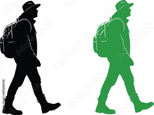 Memorial soldier silhouette walking duality black green