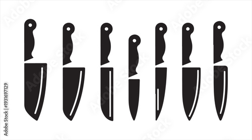 Cooking knife icon pack chef cutlery symbols black vector set isolated on white background