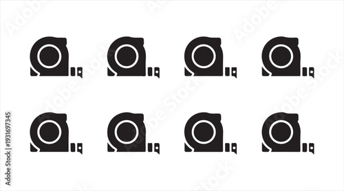 Collection of tape measure symbols simple measurement tool icons minimal black vector illustration set