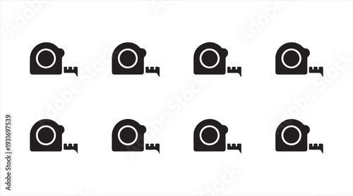 Measuring tape icon set with tape measure tool symbols black silhouette vector collection isolated on white background