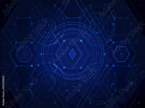 Abstract geometric background with glowing blue lines and hexagonal shapes