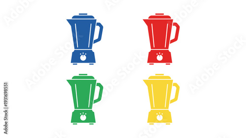 Four colorful blenders displayed in a grid formation with distinct vibrant colors.