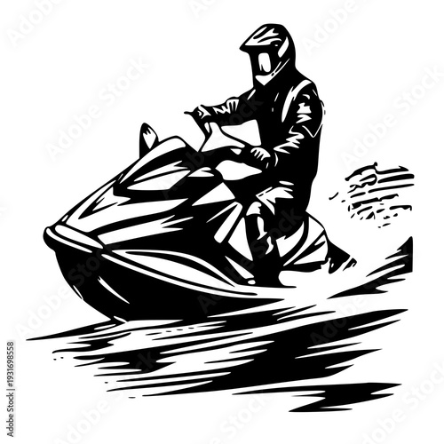 Jet ski on the sea , vector illustration of a jet ski , silhouette of a jet ski 