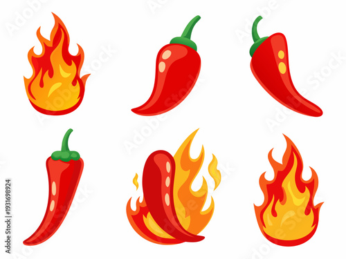 Colorful illustration depicting chili peppers and vibrant flames