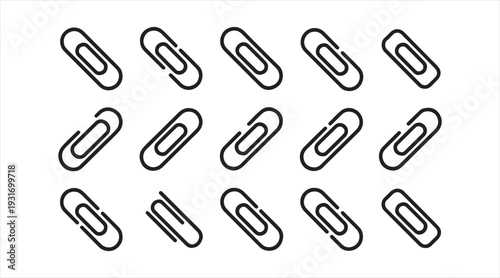 Office paperclip icon pack document attachment symbols black vector set isolated on white background