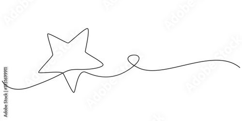 One line Drawing or illustration of a star, Hand drawn stars continuous one line icon. Star single line vector illustration in doodle style. Premium quality contour linear sign Editable stroke, pro