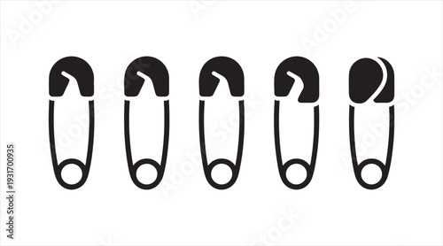 Collection of safety pin symbols minimal clothing fastener icons black vector set isolated on white