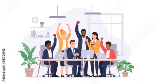 A diverse group of happy office workers celebrating Employee Appreciation Day with a team recognition meeting in a modern office