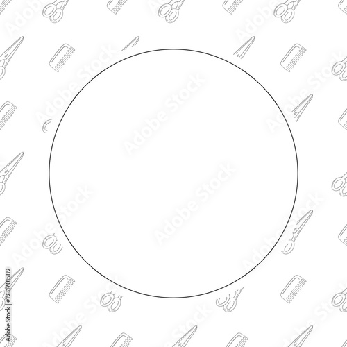 barbershop icon circle frame in doodle style