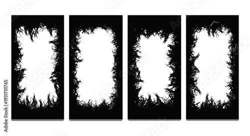 distressed black frames with tangled organic borders creating a creepy grunge aesthetic perfect for halloween graphics.
