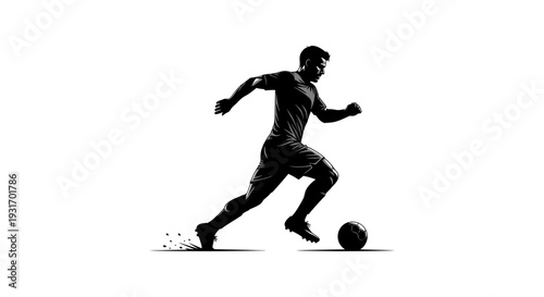 dynamic male soccer player dribbling a football with speed showcasing competitive sports action and athleticism.