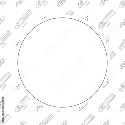 barbershop icon circle frame in doodle style