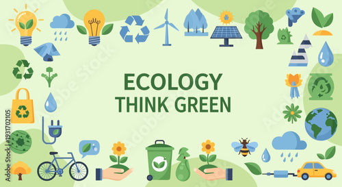 Ecology and Environmental Conservation Concept with Green Icons.