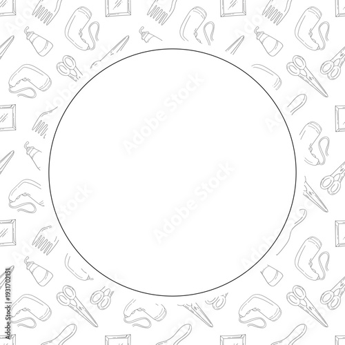 barbershop icon circle frame in doodle style