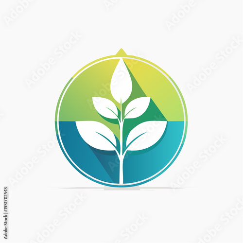 Eco-friendly plant growth icon with green and blue gradient circle background