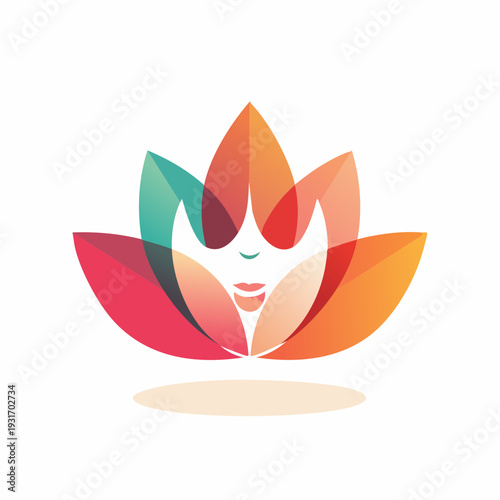 Beautiful Lotus Flower Woman Face Logo Design - Wellness and Beauty
