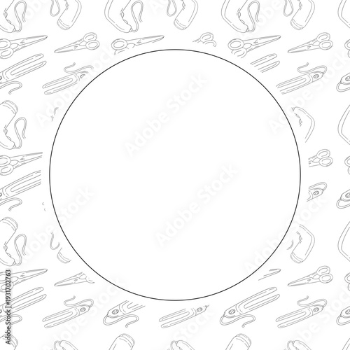 barbershop icon circle frame in doodle style