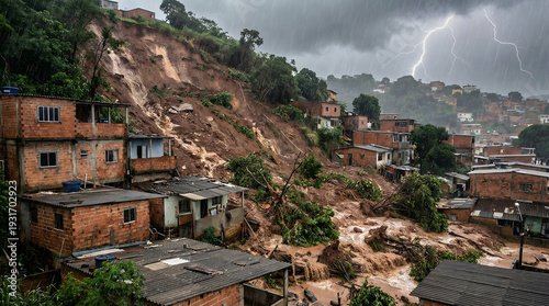 AI-Generated Image of Flood in Brazil – Heavy Rain Tragedy with Hillside Homes and Landslides