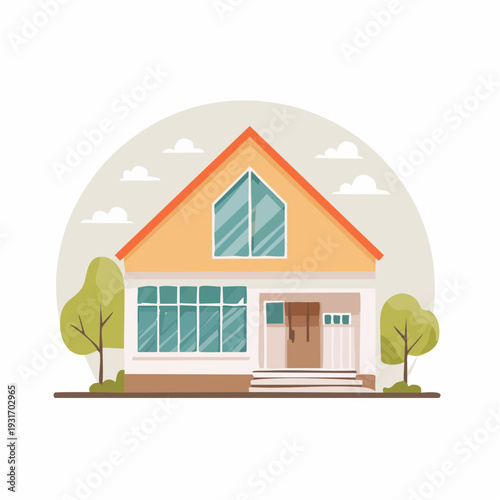 Charming modern residential home illustration with a cozy suburban feel, perfect for real estate and family living concepts