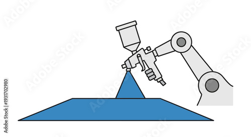 Industrial robotic arm spraying paint.