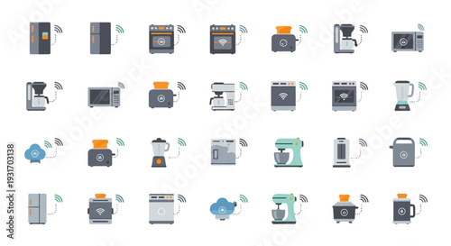 Collection of various household appliances icons.