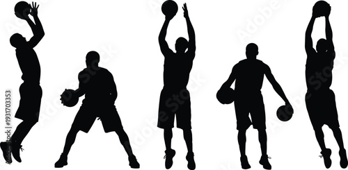 Black silhouettes of diverse people, ballerinas, basketball players, and children, representing community, sports, dance, freedom, success, inclusive empowerment, and active lifestyle.