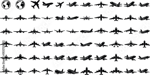 Black pine tree silhouette collection, evergreen forest coniferous plant icons, variety of spruce and fir shapes isolated on white background, SEO.