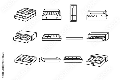 Utensil solution shallow drawer stackable proportions vector compatibility clean height icon trays