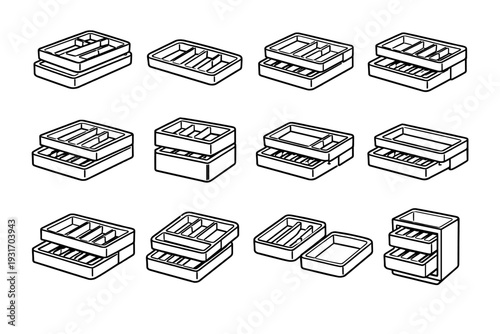 Balanced vector tray layer tiered optimization utensil icon system design stackable outline